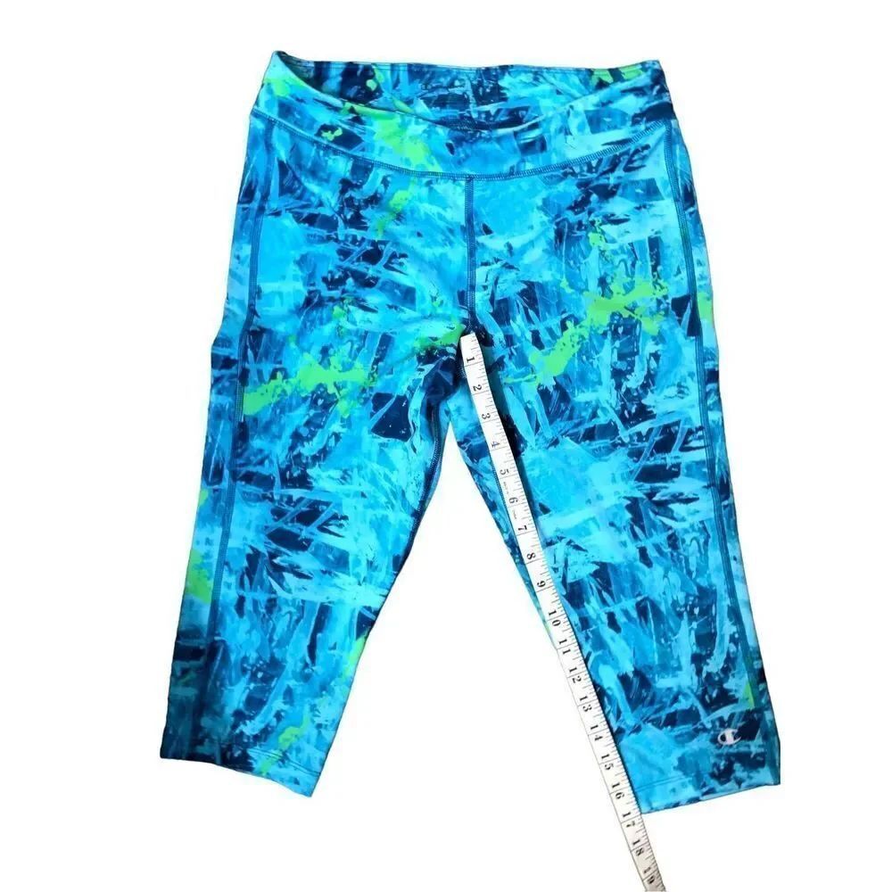 Champion tie dyed turquoise green and black cropped yoga pants